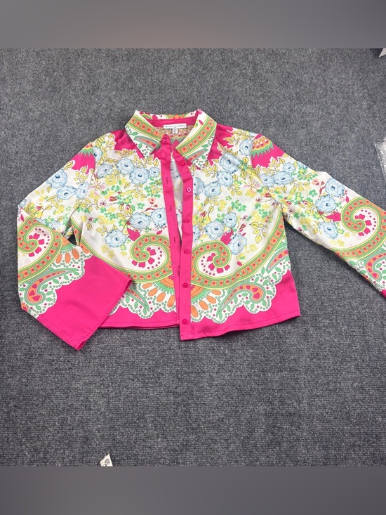 Maison D’Amelie Tops - MAISON D’ AMELIE Women’s Crop Blouse Pink Paisley Button Up Top size: Small